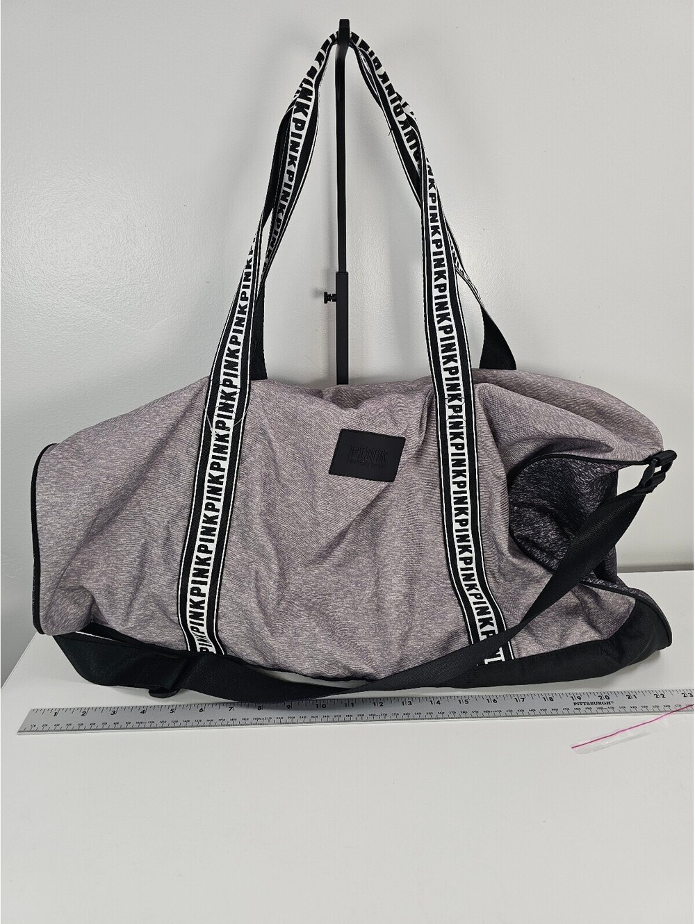 Victoria's Secret PINK Large Gray Duffle Gym Bag with Logo Strap